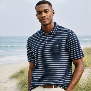 Polo Ralph Lauren Shirt XL Lisle Preppy Blue White Striped Pony Peru Nautical